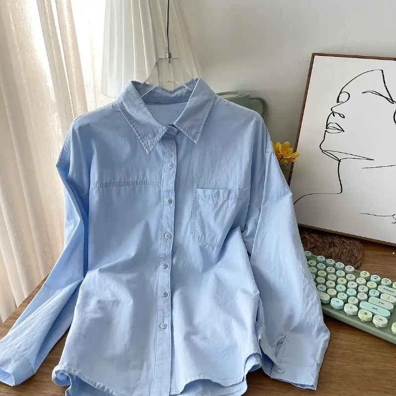 

Women's Light Yellow Long Sleeve Button Shirt with Chest Pocket