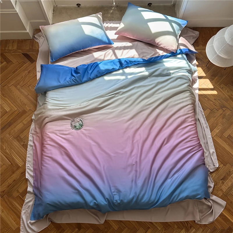 Gradient Lyocell Silky Soft Bedding Set Ultra-Soft Cooling Silk-like Feel Bedsheet set Duvet cover Pillowcases for Hot Nights