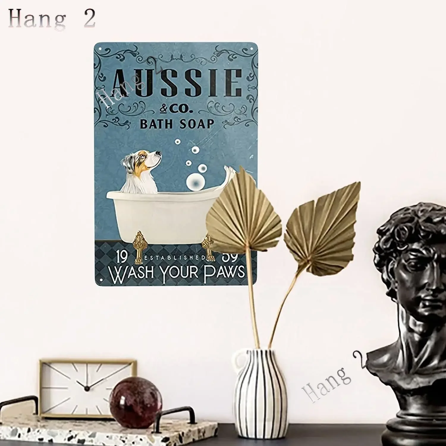 Aussie Metal Tin Sign Wall Decor Australian Shepherd Dog Bath Soap Poster Hanging Plaque Aluminum Signage Posters 8x12 Inch