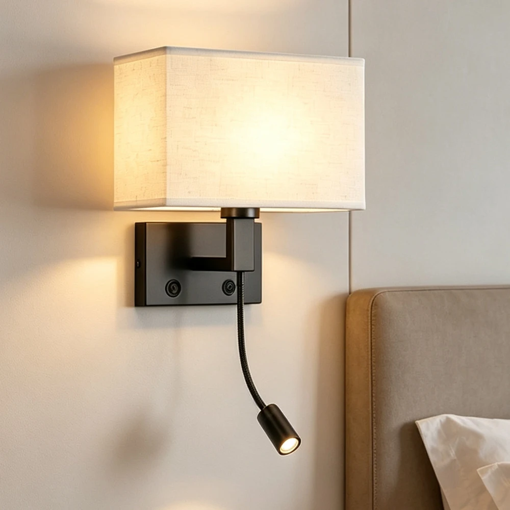 

LED Indoor Wall Lamp Modern Creative Fabric Lampshade E27 Bedrooms Bedside Lamps Living Rooms Hotels Square Wall Lights
