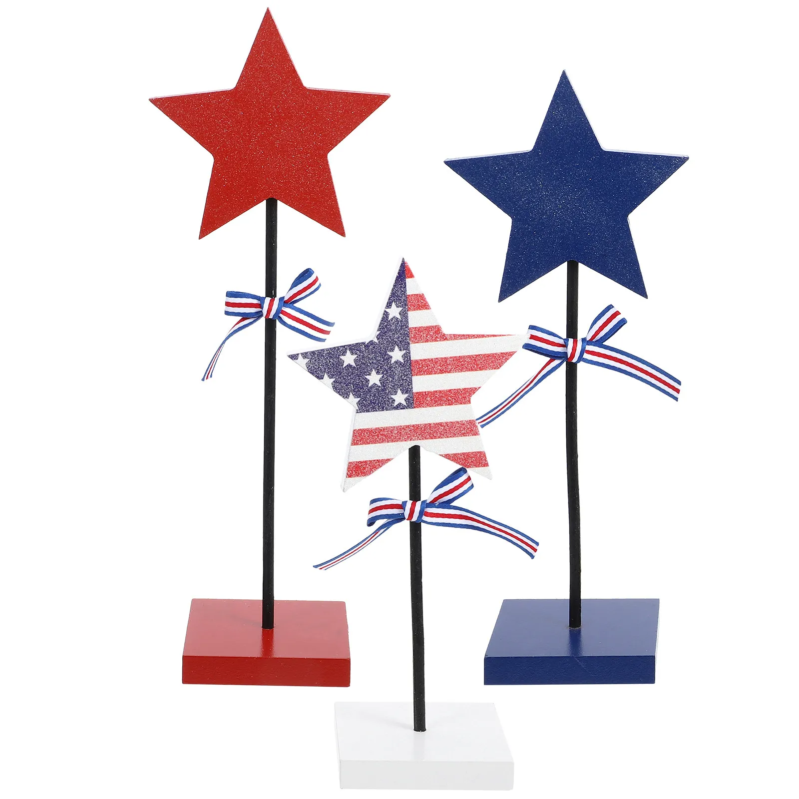 3Pcs American Themed Wooden Star Decoration Independence Day Party Decor Usa Patriotic Table Sign Festive Home Office Desk