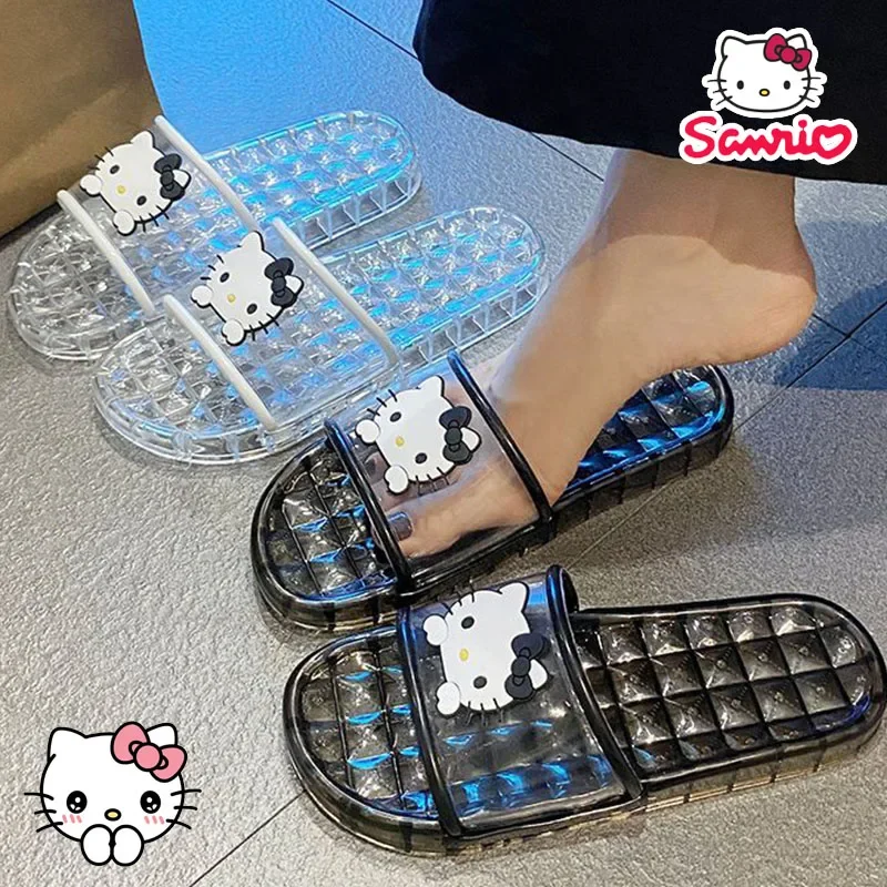 

Sanrio HelloKitty Women Slippers Cartoon Cute Summer Flat Bathroom Slippers Comfort Massage Girl Anti Slip Leisure Crystal Shoes