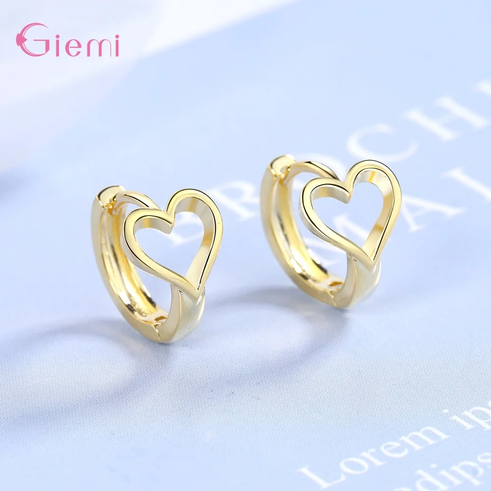 

Милые милые серьги-кольца из стерлингового серебра 925 пробы с полым сердечком для женщин и девочек, юбилей, свадьба, модные ювелирные изделия, подарки