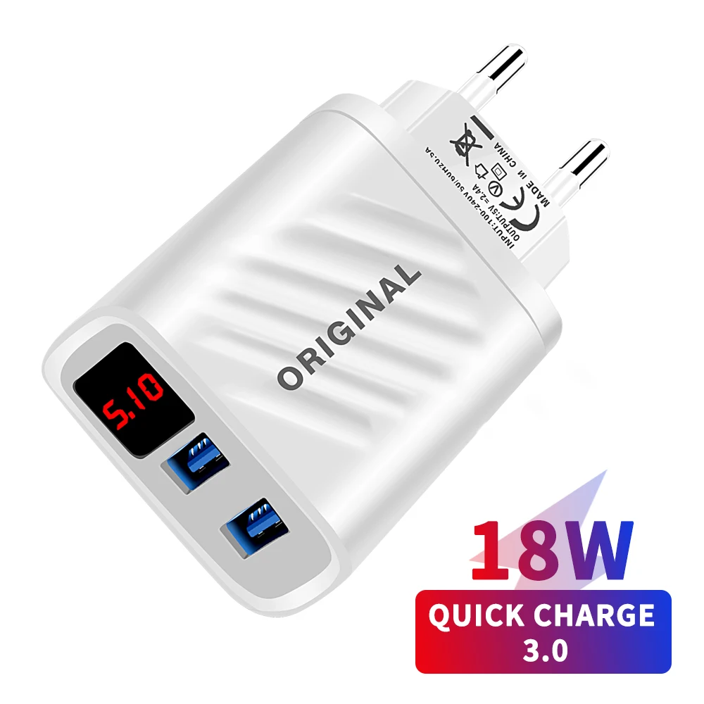 

18W Multi Ports Digital Display Charger USB Fast Charging Mobile Phones Adapter For iPhone Huawei Xiaomi Samsung Wall Chargers