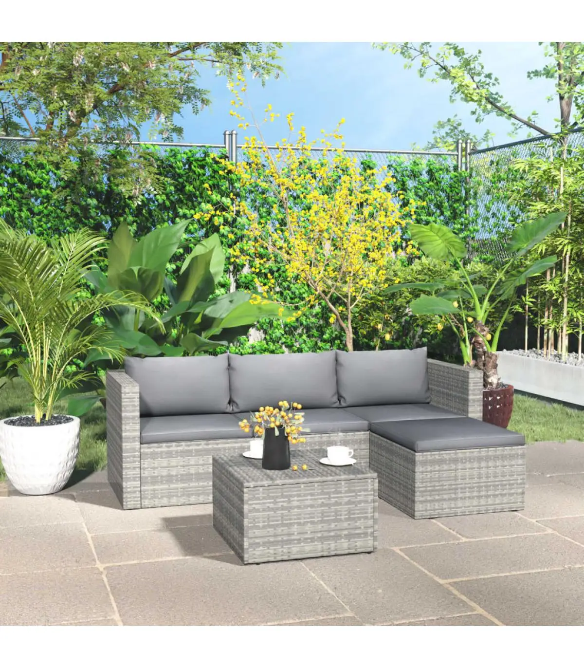 Garden sets garden furniture Set 3 PCs and gray synthetic rattan cushions