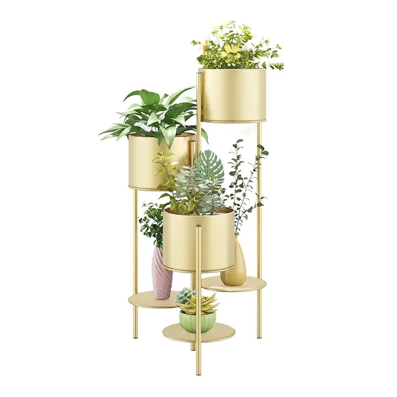 Living room flower stand wrought iron multi-layer floor-to-ceiling green dill flower stand folding simple light luxury indoor la