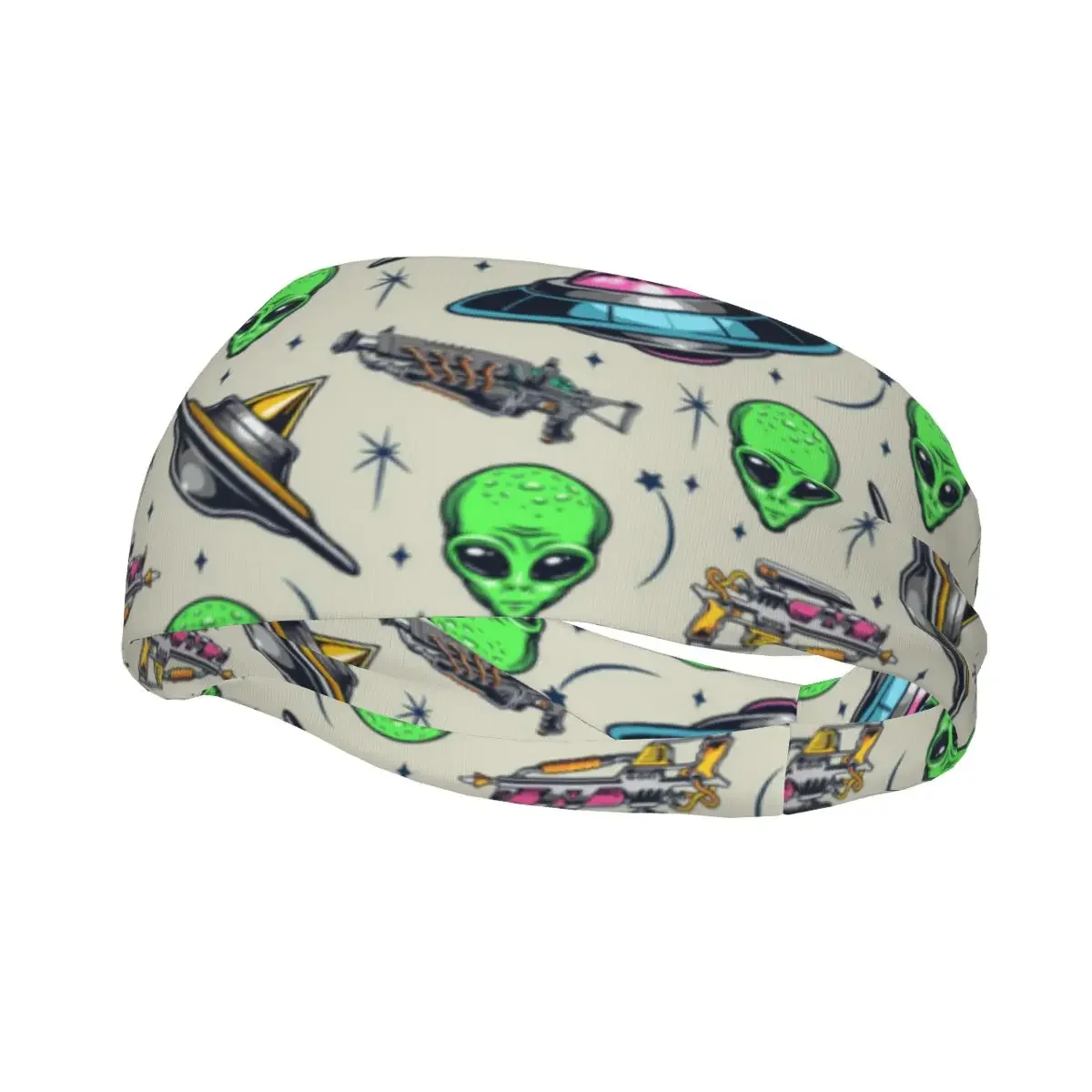 Sports Headband Portable Hair Band Vintage UFO Alien Pattern Hair Wrap Brace Cycling Running Exercising Sweatband