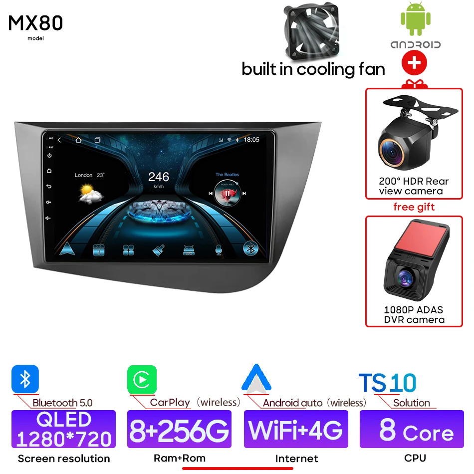 Android 15 Auto Multimedia Speler Voor Seat Leon 2 MK2 2005-2012 Radio Video Head Unit Draadloze CarPlay Auto navigatie GPS 2Din
