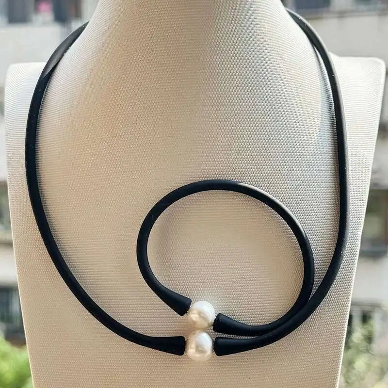 10mm Süßwasser Perle Silikon Armband Halskette Naturstein Perlen Casual Wasserdicht Für Frau Mann Beste Geschenk Armband Halskette