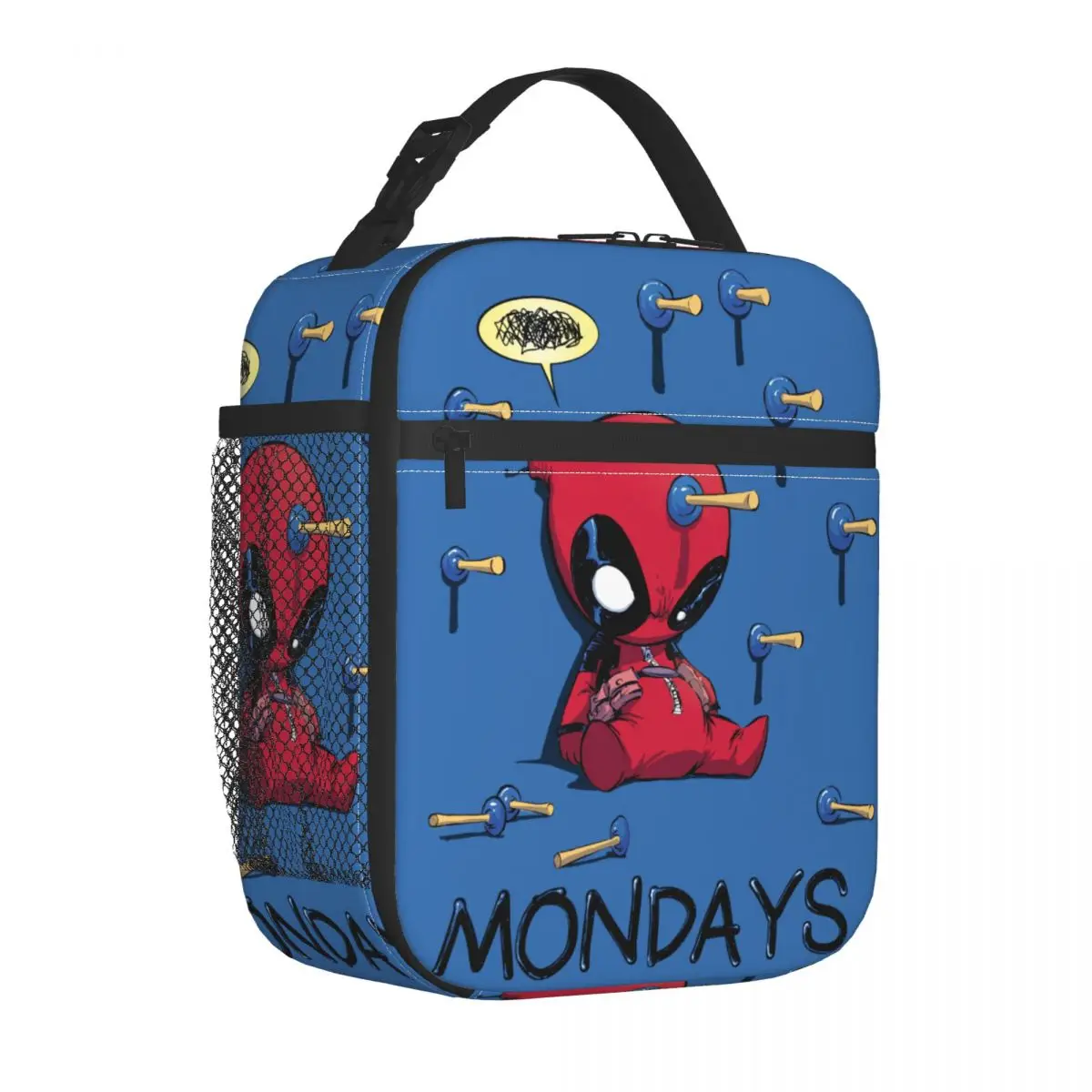 Custom Deadpool I Hate Mondays Thermal Insulated Lunch Bags Resuable Bento Box for Work School Travel Storage Food Tote Bags