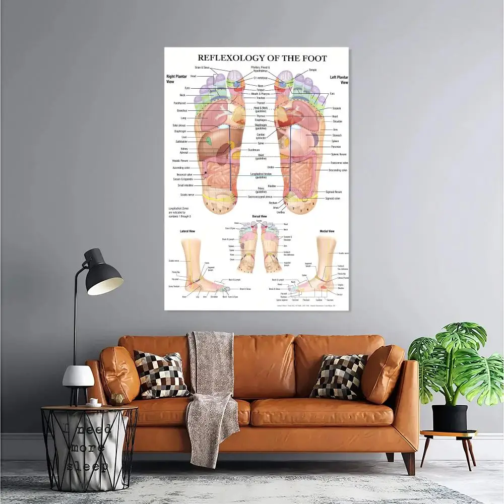 Foot Reflexology HD Wall Art Poster Massage Acupuncture Anatomy Diagram Medical Education Clinic Home Office Decor Gift