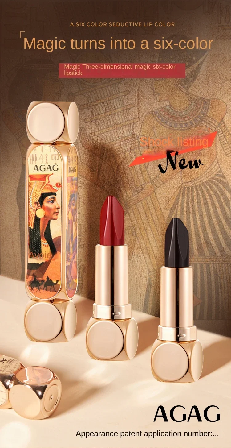 Retro Egyptian Lipstick 6 Colors in 1 Lipstick Matte Liquid Lipstick Makeup Set  Matte Liquid Long-lasting Wear Non-stick Cup