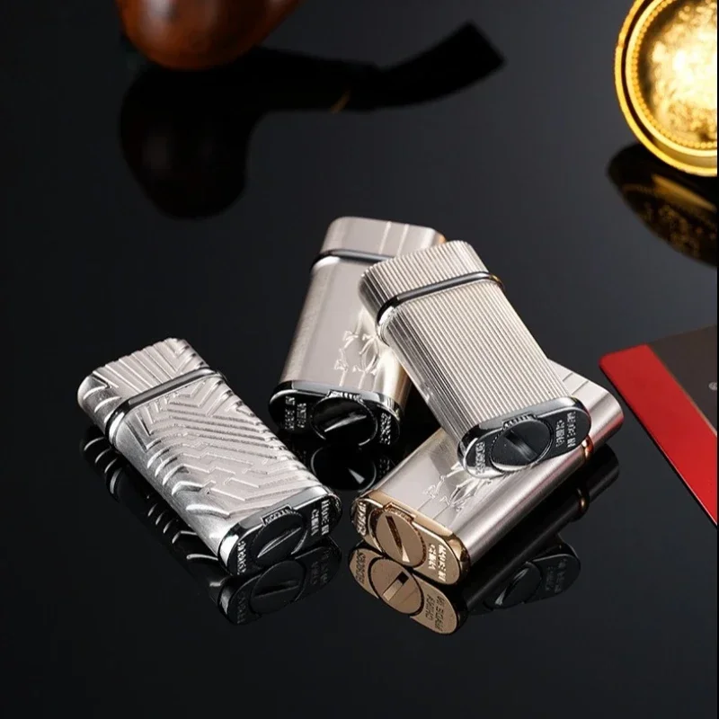 2026 High end electroplated resin process lighter Newly metal grinding wheel oblique flame lighter butane inflatable men's gift