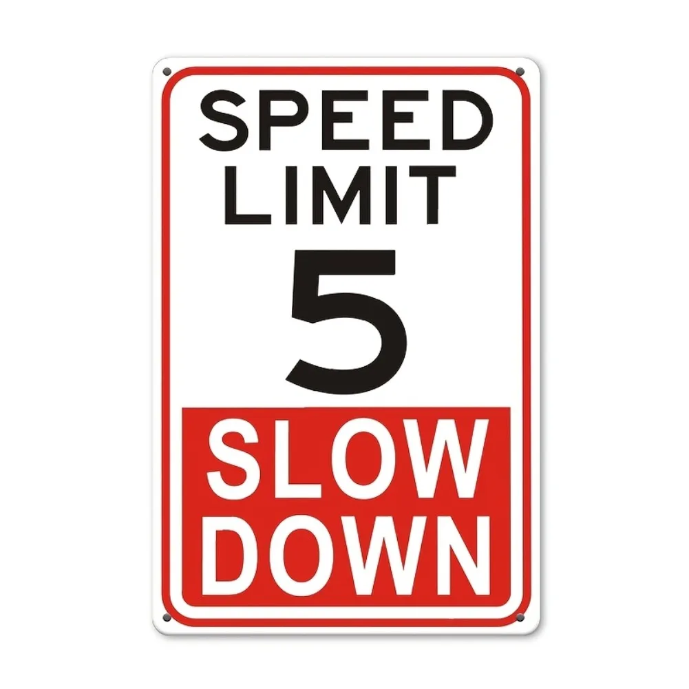 [Vintage Metal Speed Limit Sign] 1pc Vintage Metal Speed Limit 5 Slow Down Sign - 8x12 Inch Retro Wall Decor for Home, Garage