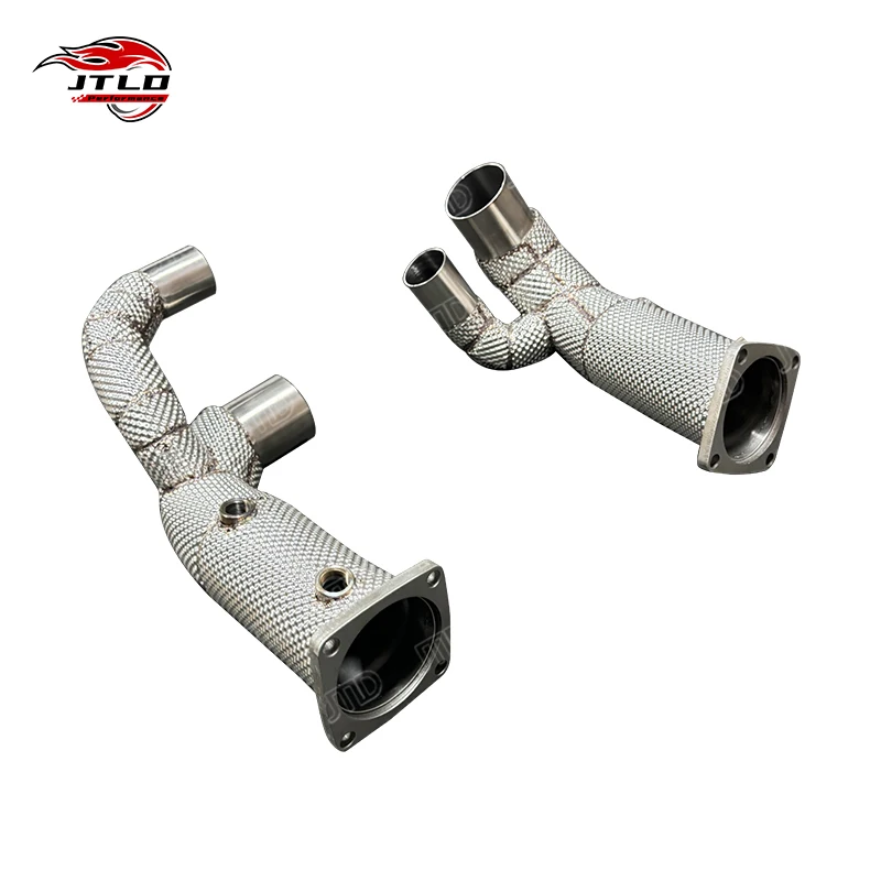 High Flow Sports Downpipe For Porsche 911 991.2 Carrera 2017 2018 2019 With Heat Shield Wrap Thermal Insulation Exhaust