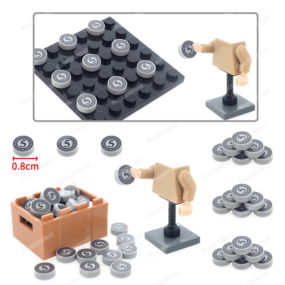 Number 5 Coin Pattern Black Building Block Printed 98138 Tiles Moc Figures City Shopping Accessories Scenes Model Child Gift Toy