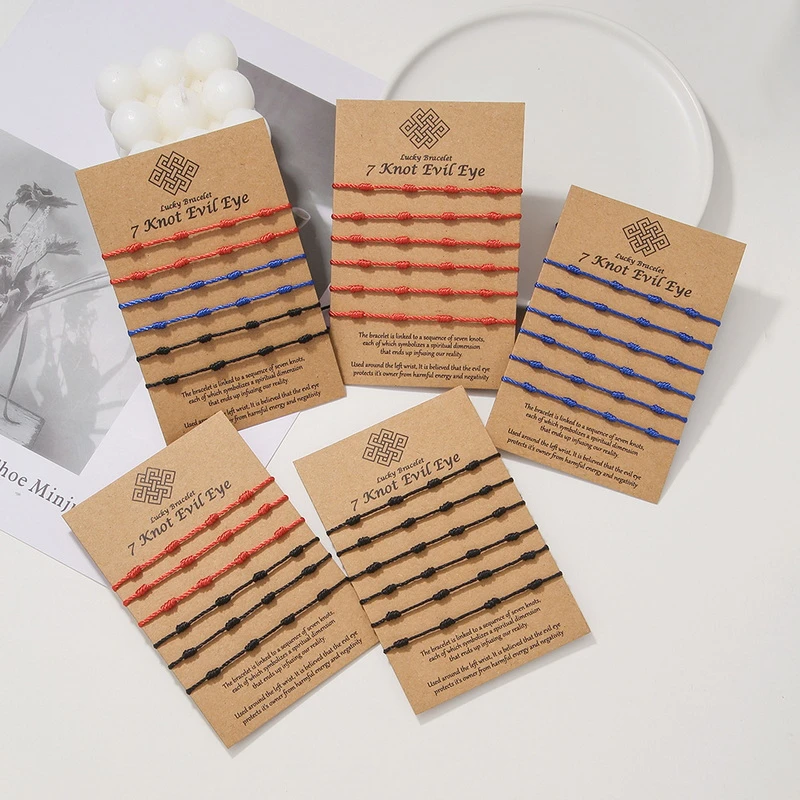 6 pièces/ensemble Bracelets faits à la main pour femmes hommes 7 noeud corde rouge corde tressée Bracelet chanceux succès richesse amitié bijoux cadeaux