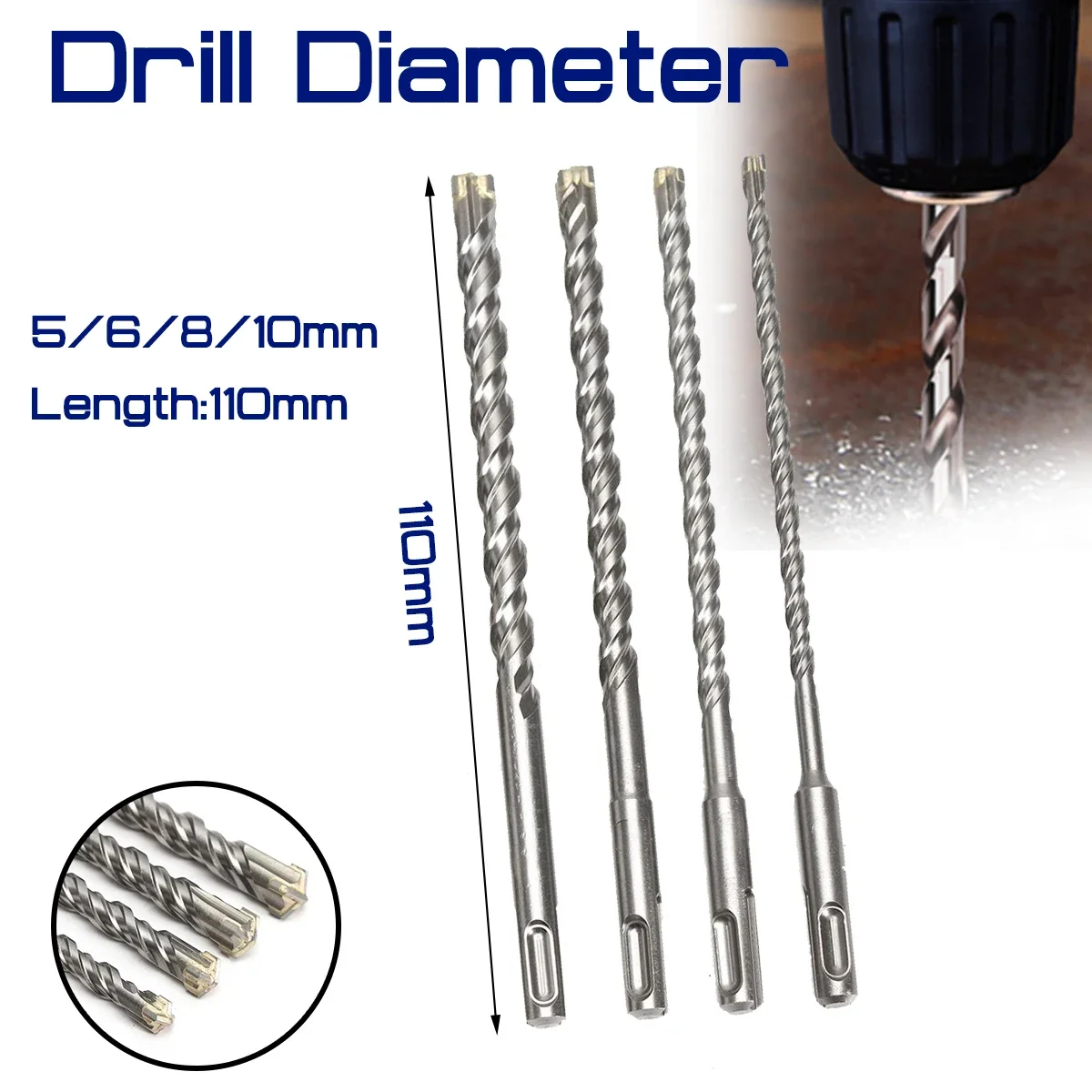 5/6/8/10mm 11cm Concrete Drill Bit For Electric Dril Double SDS Plus Slot Masonry Hammer Head Tool High Speed White Steel Wrench