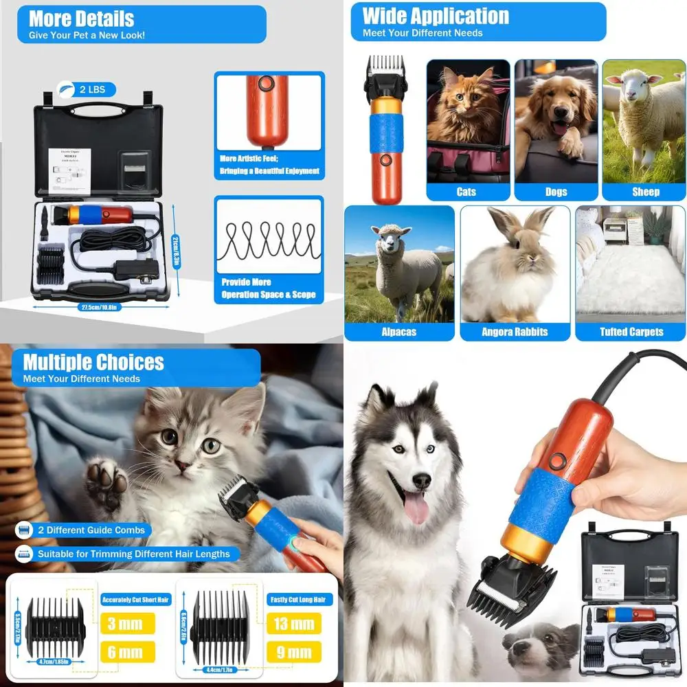 

200W Electric Sheep Shears with Plug, 2 Blades for Animal Grooming: Ideal for Dogs, Cats, Goats, Alpacas, Llamas, and Rabbits