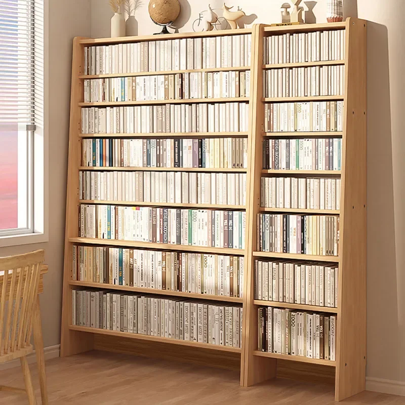 for All Solid Wood Bookshelf Household Floor Shelf Living Room Storage Trapezoidal Display Wall Simple Multi-layer Bookcase