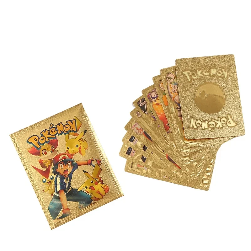 Original Pokemon Cards Pikachu Random 10 Gold Foil Party Games Anime Peripherals English Table Game Card Collection Kids Toys