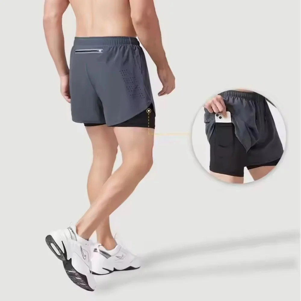 New men's summer outdoor running training 2-in-1 shorts, double-layer beach pants, quick-drying and breathable sports pants image 2