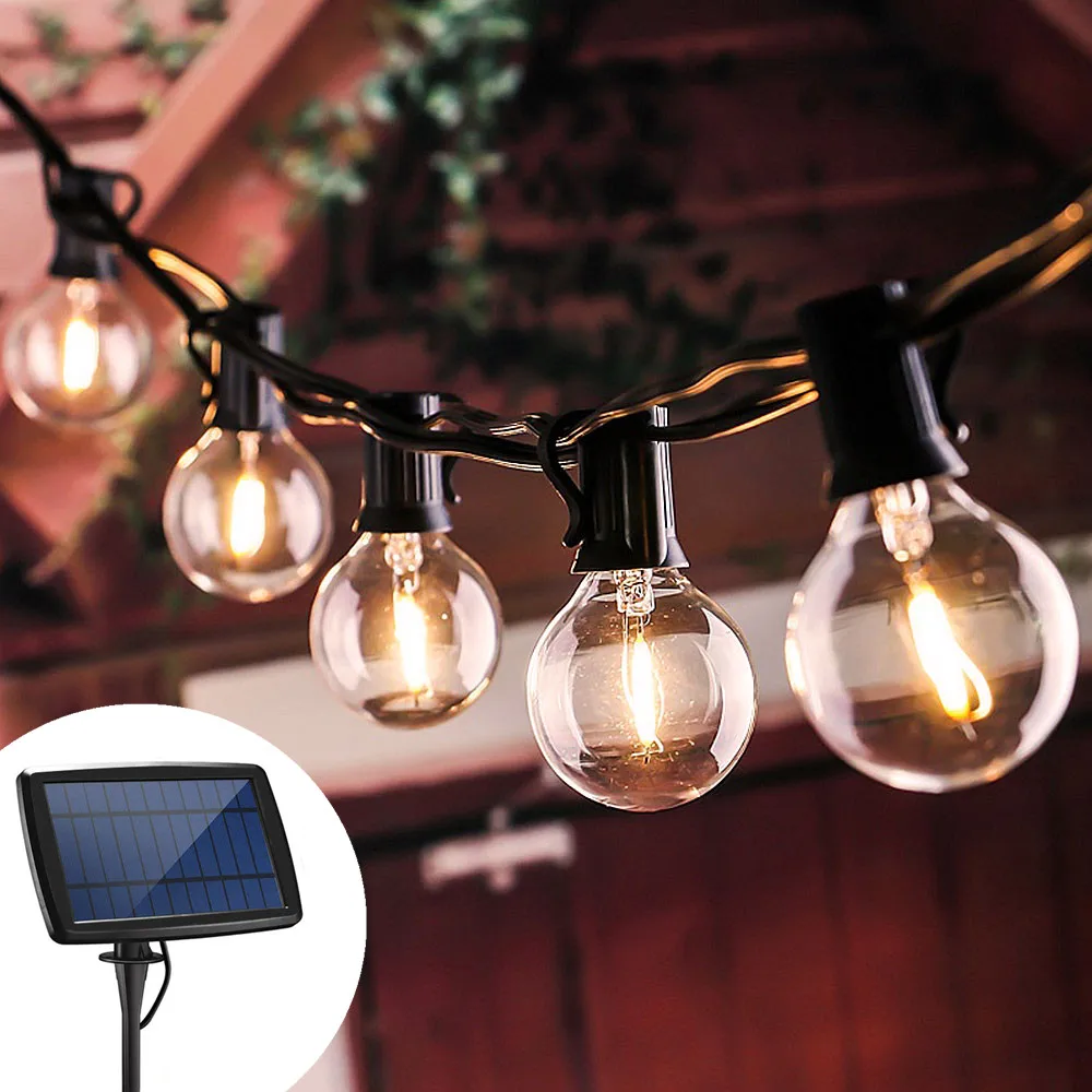 Solar Light Outdoor Street Garland String Lights G40 Edison Glass Solar Led Light Outdoor Solar Lamp For Garden Camping 5/7.6M