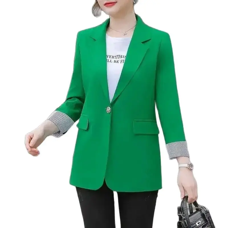 Blazer Mantel Für Frauen Frühling Und Herbst Neuer Koreanischer Blazer Gespleißt Grün Gelb Top Coat Blazer Frauen Büro Tragen