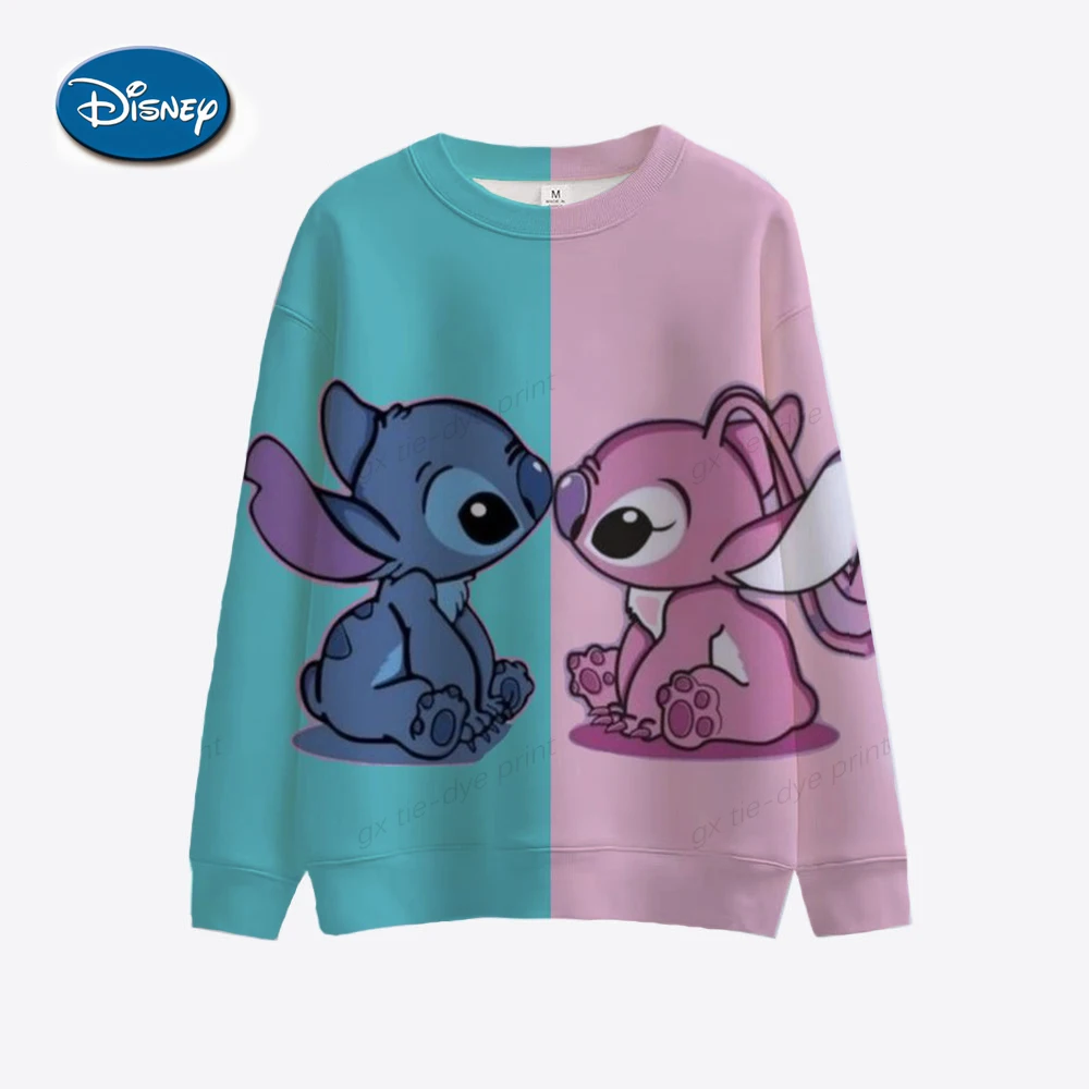 

Hoodie Women's O-Neck Y2k Sudaderas Fashion Disney Stitch Lilo print Hoodies Girl Long Sleeve Pullovers Flower Trend Sweatshirts