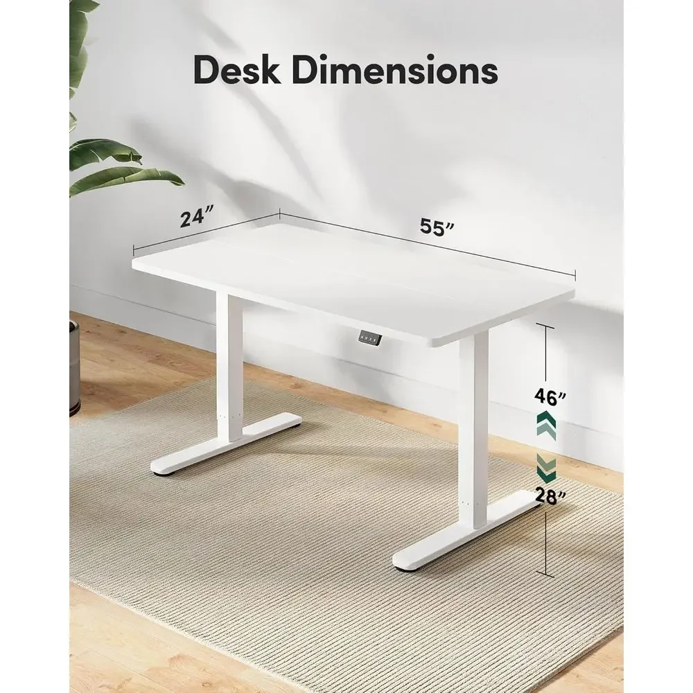 Adjustable Height Standing Desk, 55x24, Ergonomic Sit-Stand Desk, Home Office Computer Desk with Memory Presets (White)
