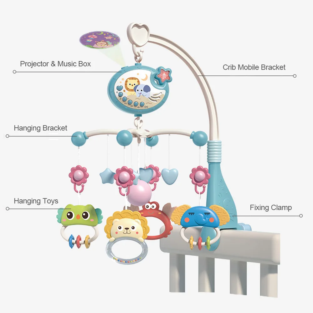 Cuna móvil con luces de música para bebé, juguete giratorio colgante con proyección de estrellas, bonito