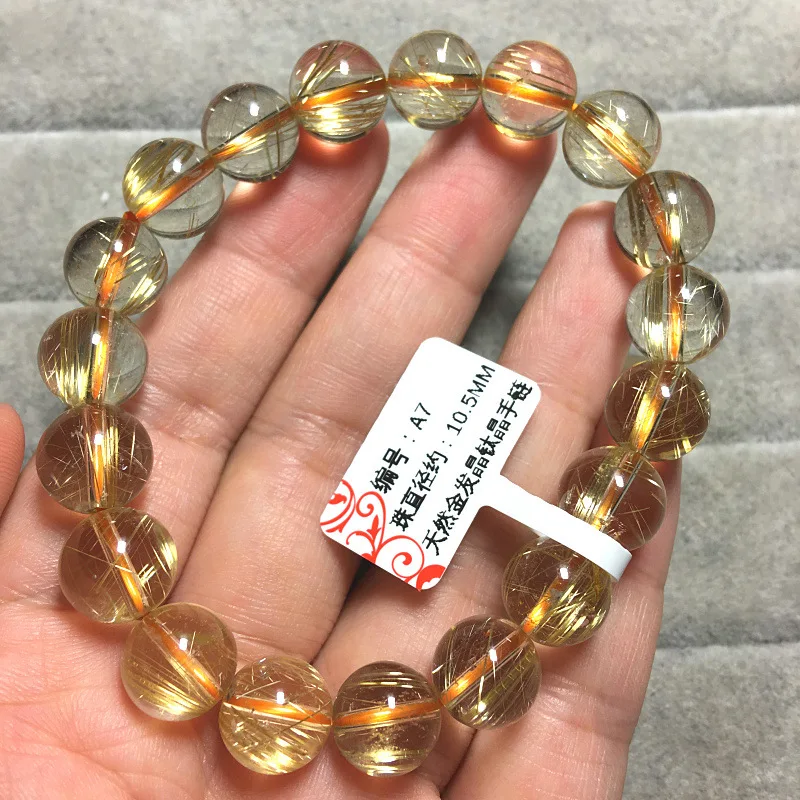 High Quality Classic Golden Rutilated Quartz Anniversary Bracelet 6-14mm Natural Gold Gemstone Beads