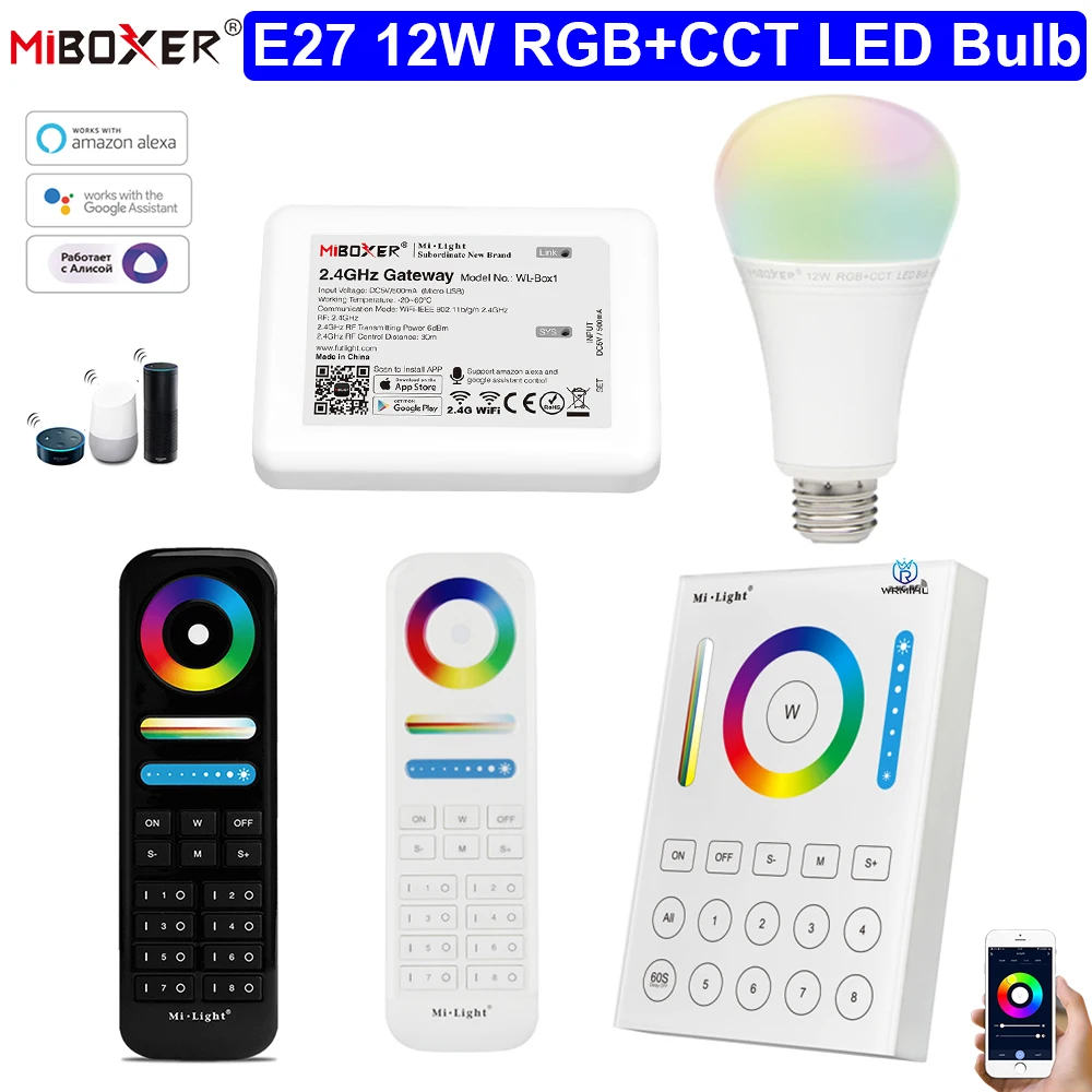 

Miboxer FUT105 AC110~220V 2.4G Remote E27 12W RGB+CCT LED Bulb Indoor Lamp Smartphone WiFi APP Voice Control for Hotel Bedroom