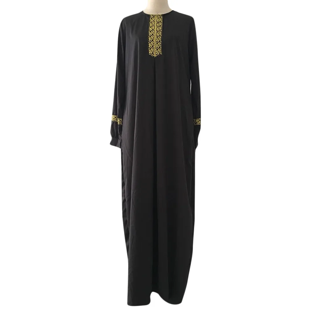 Muslim Women\'s Long Sleeve Dress Ethnic Style Embroidery Long Sleeve Casual Loose Dubai Elegant Robe Middle East Arab Eid Ramada