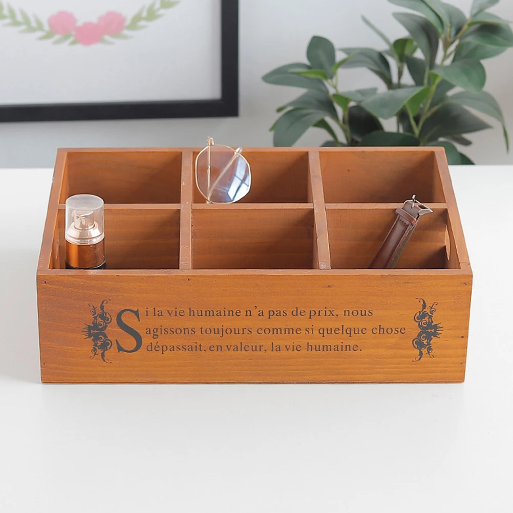 

Retro Storage Box Simple Multi-Grid Desktop Organizer For Home Bedroom Sundries Container Wooden Holder Compartment Case