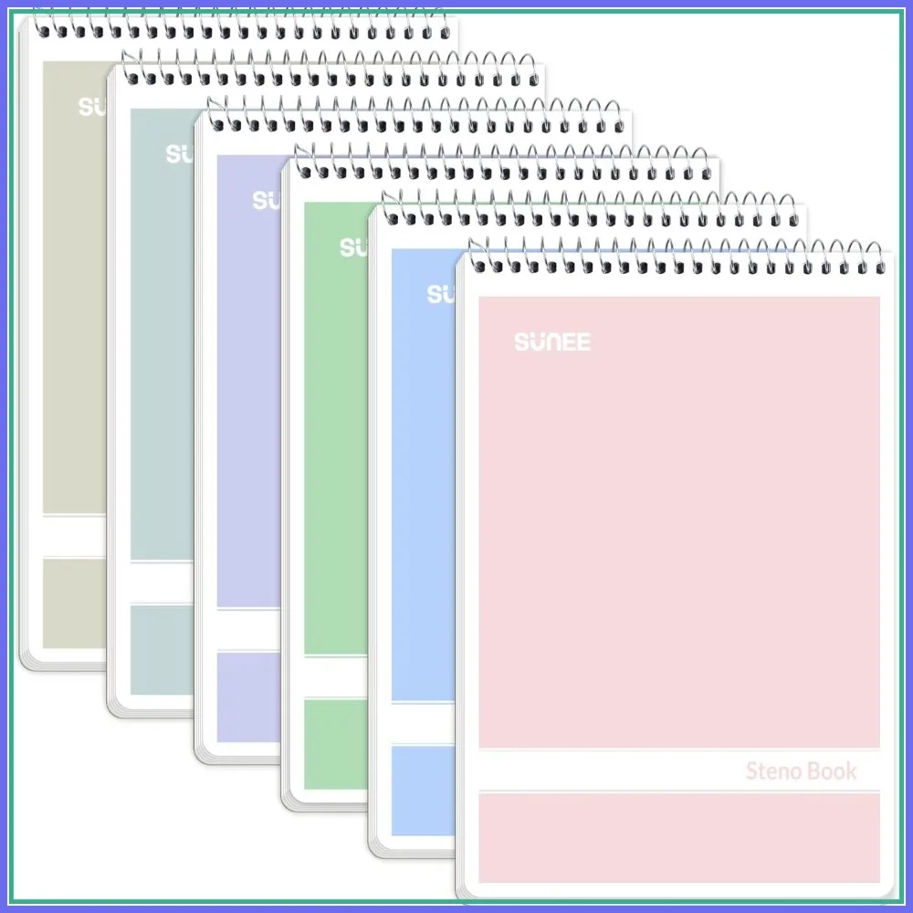 

6x9 Steno Pads 6 Pack, Gregg Rule, 60 Sheets Each, Assorted Colors, Top Spiral Notebook for School Office