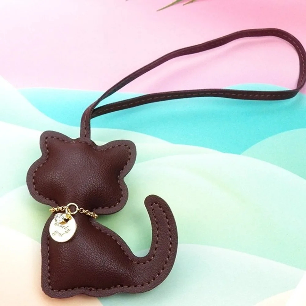 

Fashion PU Leather Cat Pendant Keychain Solid Color Personalized Leather Keyring Cat Keychains For Women Bag Pendant