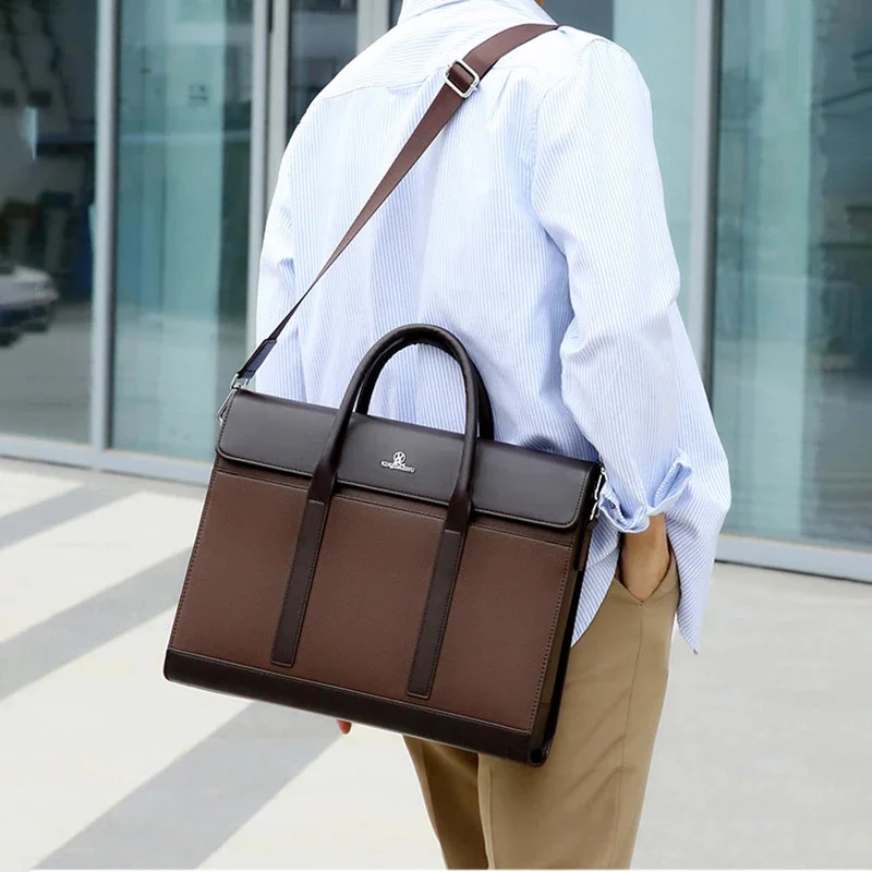 Luxe Aktetas Voor Man Pu Lederen Handtas Laptop Vintage Schouder Executive Business Messenger Crossbody Side Portafolio Tas