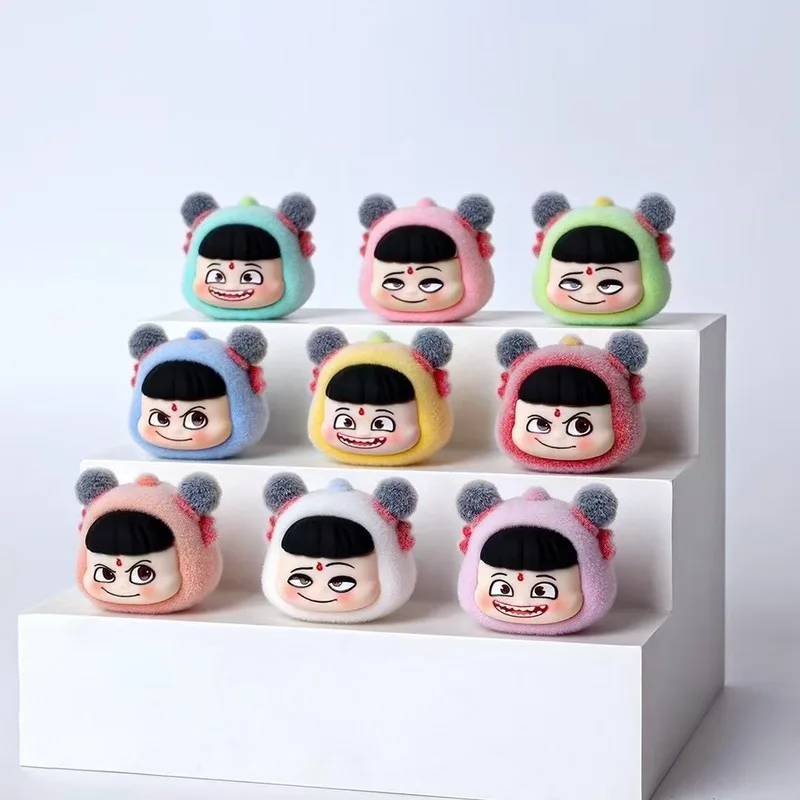 

9pcs Flocking Nezha Diy Decoration Blind Bag Accessories Anime Desktop Car Ornament Keychain Children Toy Gift