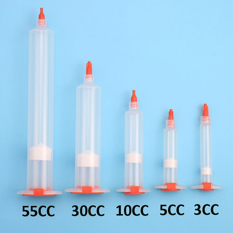 20PCS Transparent 3CC 5CC 10CC 30CC 55CC Flux Container ,Old USA Type Plastic Glue Dispensing Syringe Barrel End Cap Plug Piston