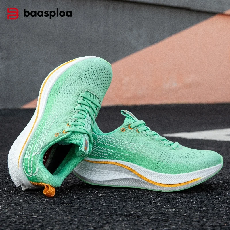 

Baasploa Women Racing Running Shoes Carbon Plate Anti-Slippery Cushioning Elasticity Breathable Lightweight Mesh Female Sneakers