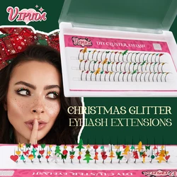 Vipuda Christmas Glitter Lashes Colorful Party Glitter Eyelash Extensions Shiny Individual Lash Women Makeup Decoration Lashes