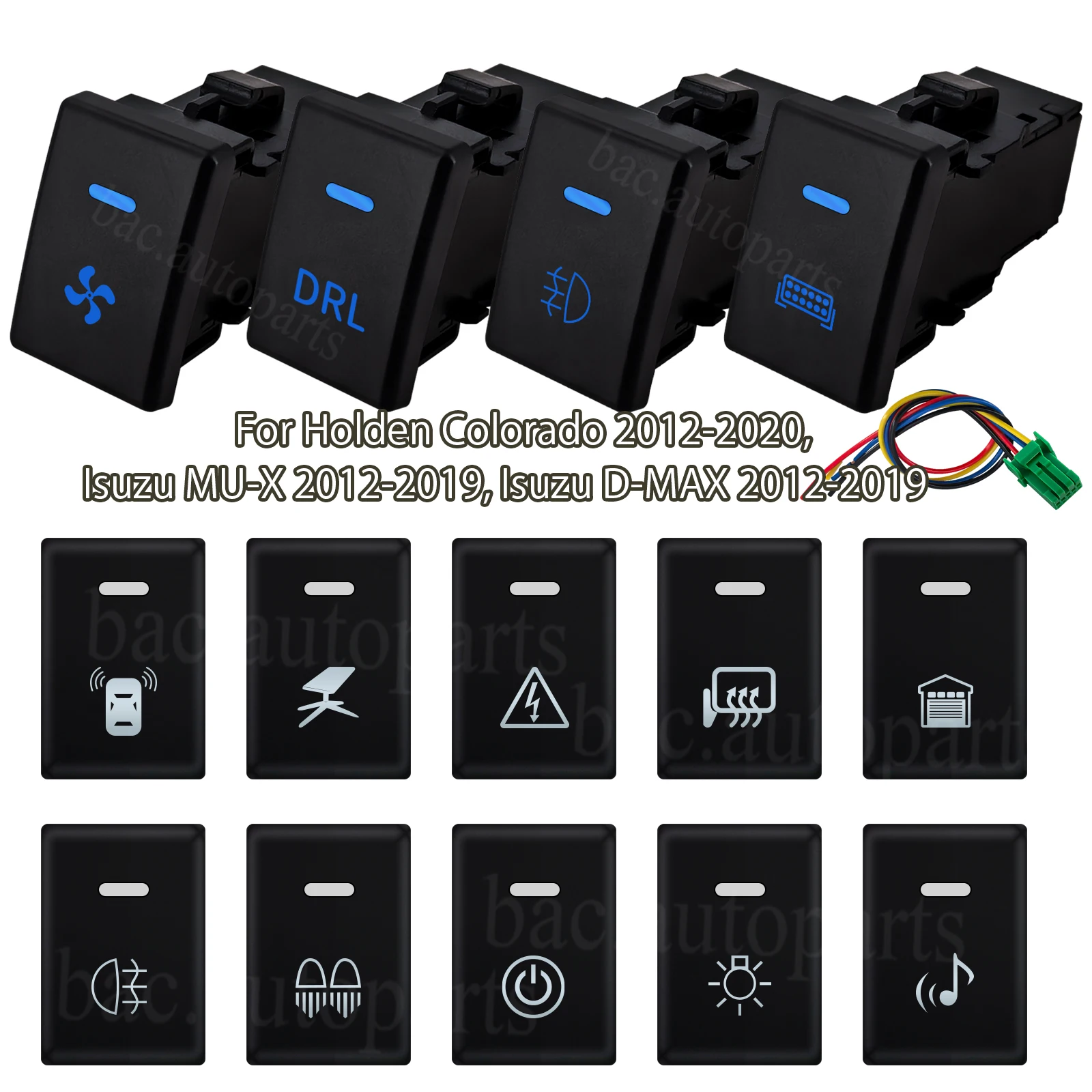 12V LED Push Button Switch For Isuzu D-Max/MU-X/Holden Colorado 12-24 & Mazda BT-50 20-24 - Front Diff Lock/Light Bar/Fog/Power