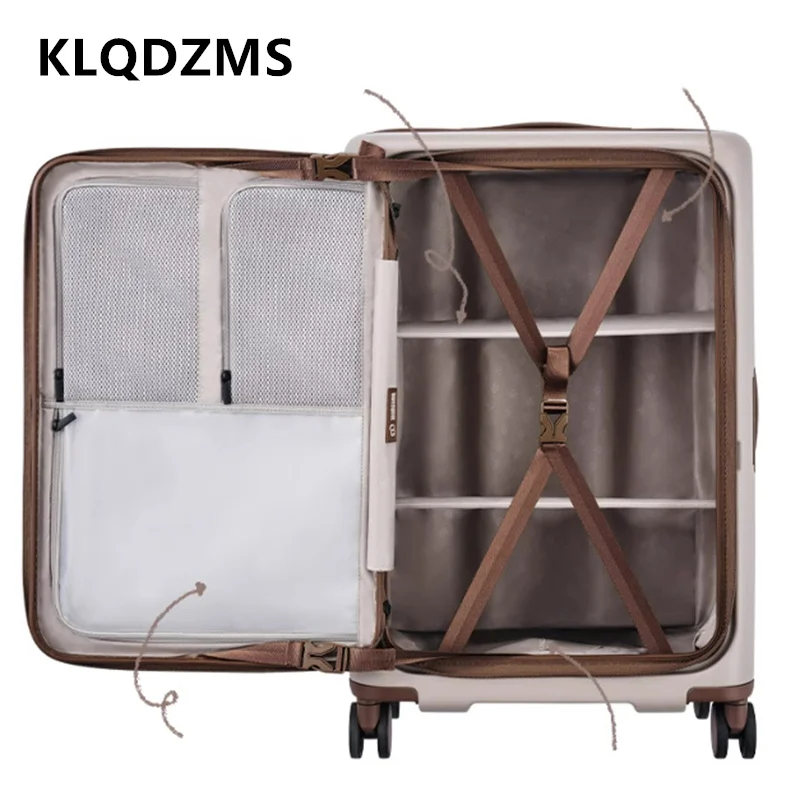 KLQDZMS Laptop suitcase front opening boarding box USB charging multifunctional trolley case 20 
