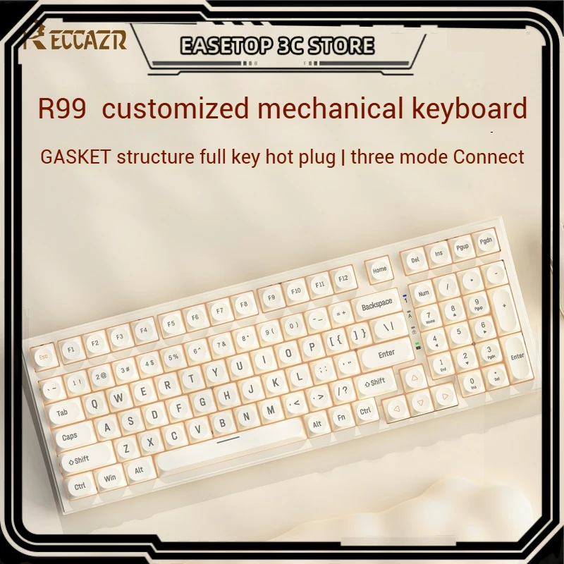 

Reccazr R99 Pro Mechanical Keyboard Tri Mode Full Key Hot Swappable Rgb Ergonomic Design Thermal Sublimation Mechanical Keyboard