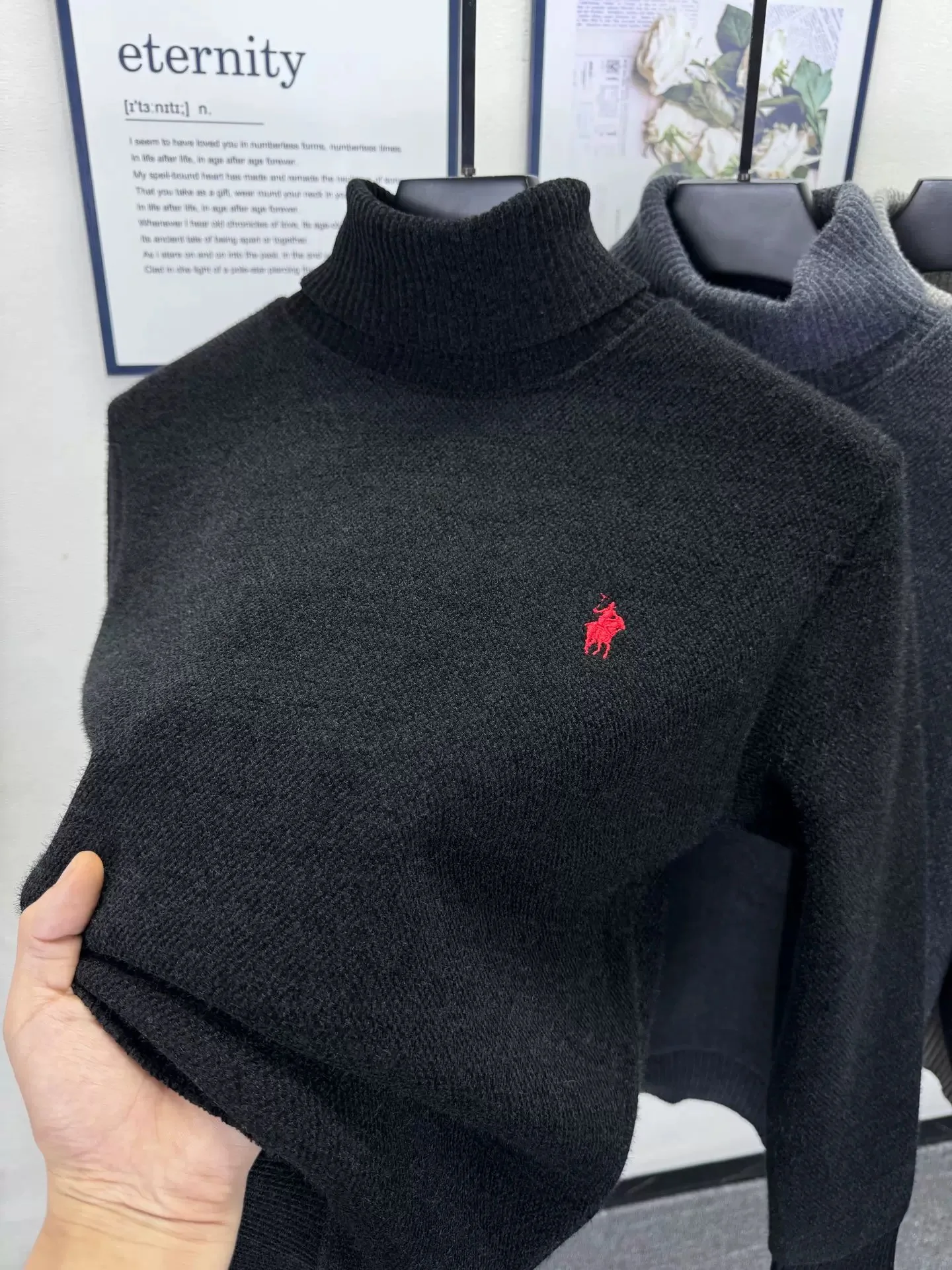 

Luxury brand high neck sweater men's new fashion classic Paul embroidery design winter plush thick warm casual knitted pullover