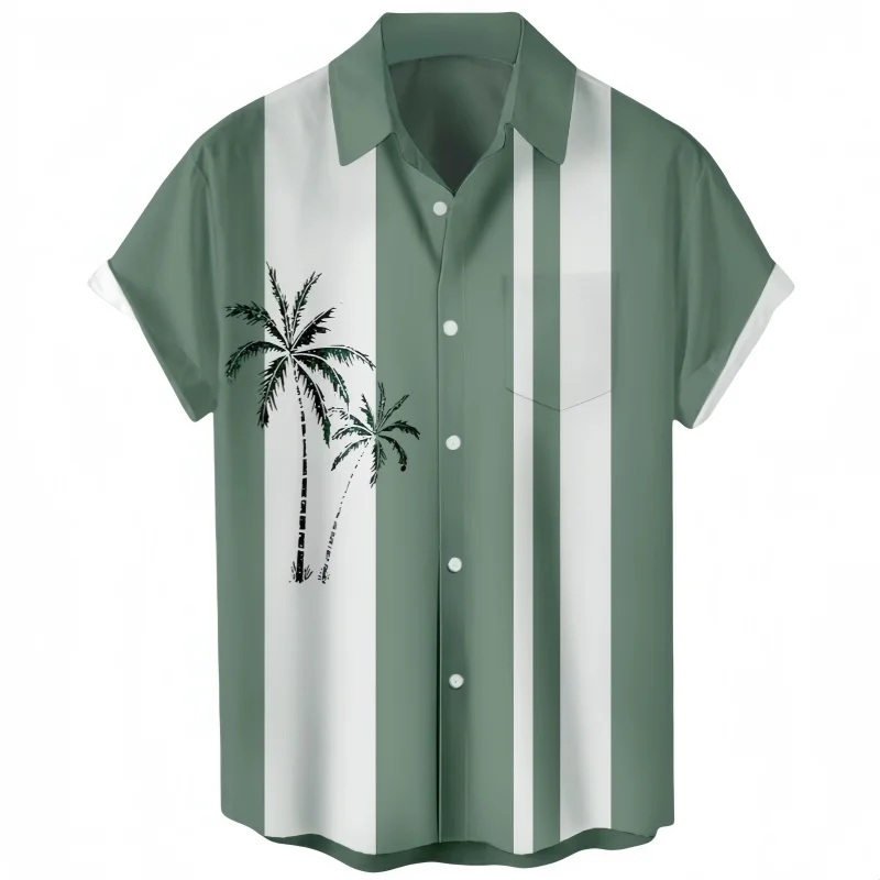 Spring Summer Men's Hawaiian Vacation Casual Printed Shirt Plus Size Loose Fit Fashion Short Sleeve Lapel Cardigan Shirt