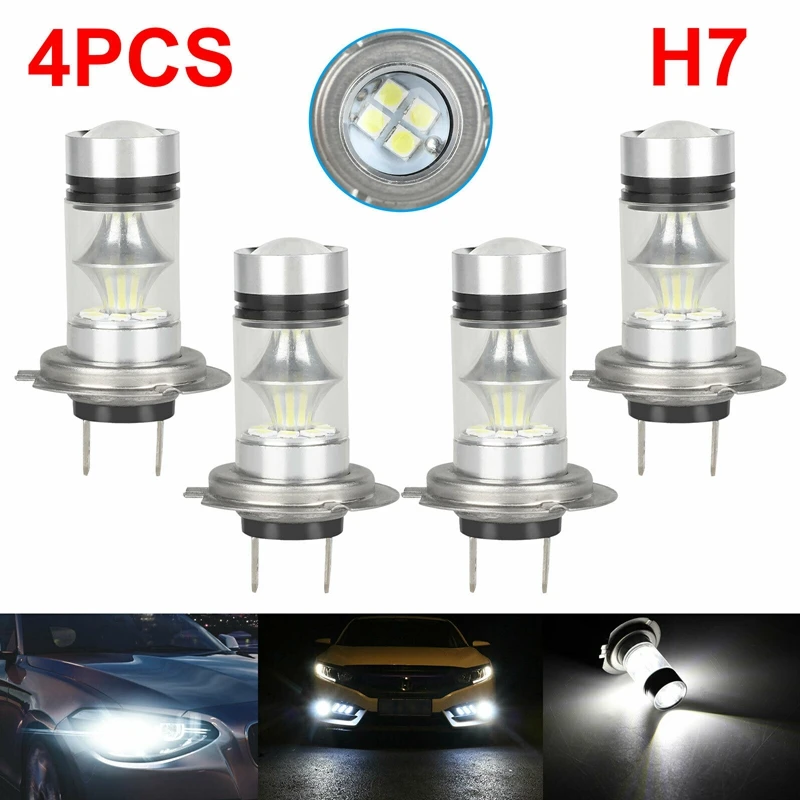 Kit de farol de feixe alto e baixo LED, lâmpadas de nevoeiro, combinação H7 + H7, 240W, 52000LM, branco, 6000K, 4pcs