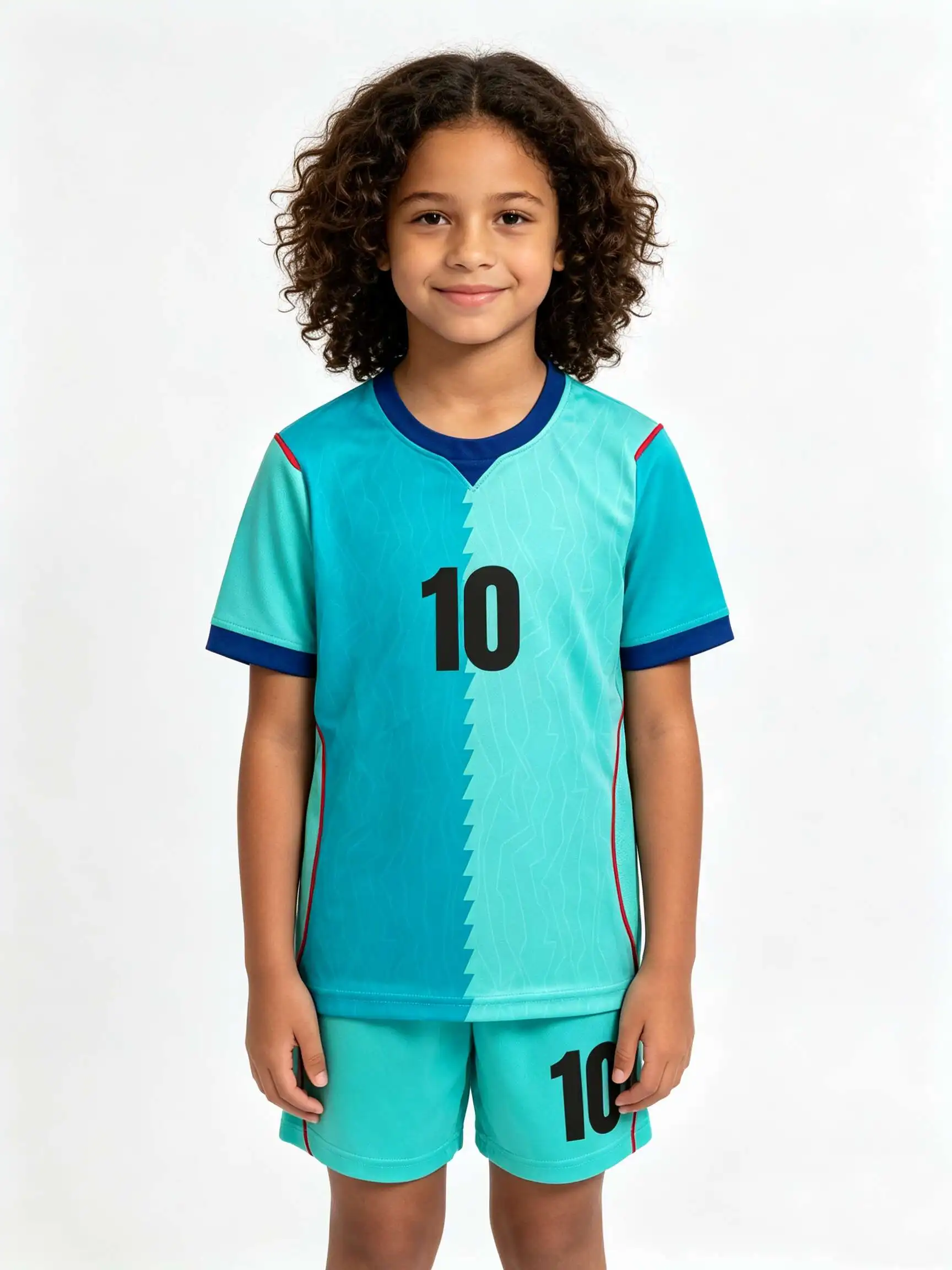26/27 Unisex Blank Soccer 2‑Piece Set, Kids Adults Parent‑Child Kit, Teal and green color-blocked jersey