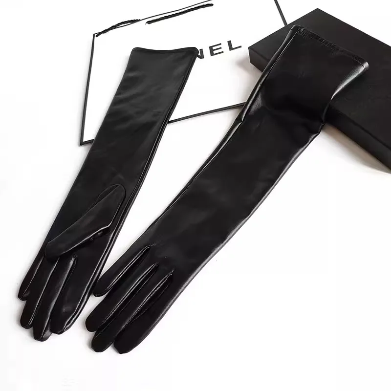 

Women New Long Leather Gloves Straight Style Sheepskin Velvet Lining Warm Autumn And Winter Color Gloves